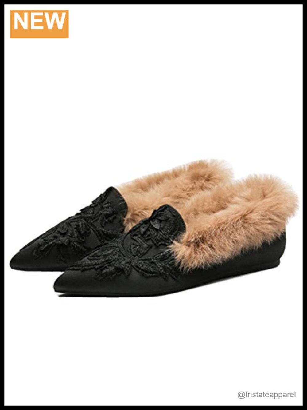 Fericzot Women's Embroidered Velvet Slippers with Plush Lamb Fur Mule Slides